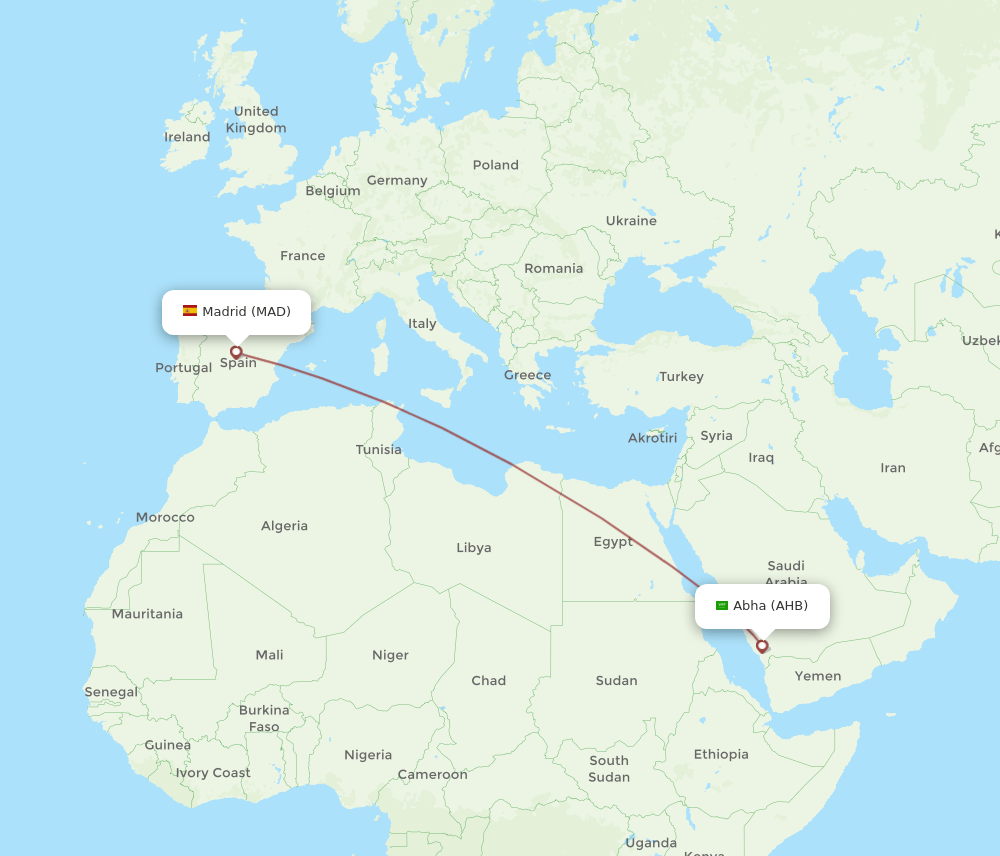 MAD to AHB flights and routes map