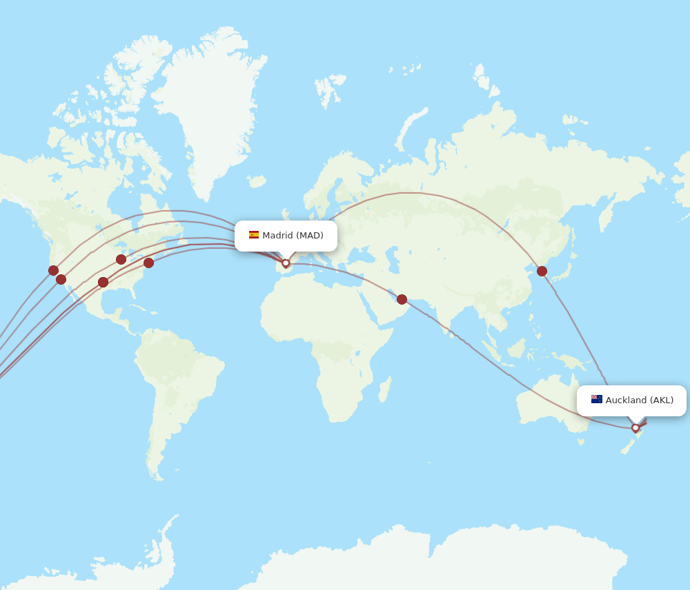 MAD-AKL flight routes