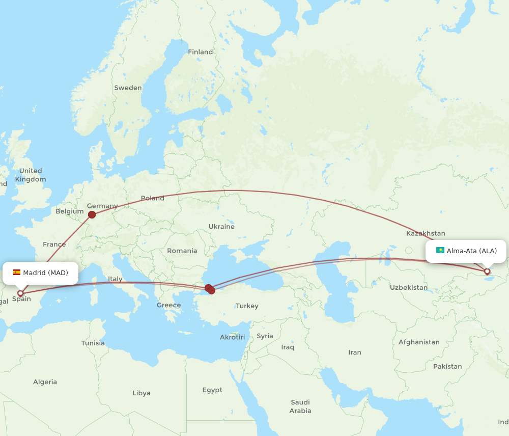 MAD-ALA flight routes