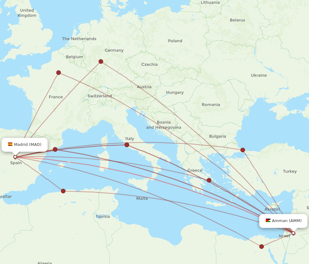 MAD to AMM flights and routes map