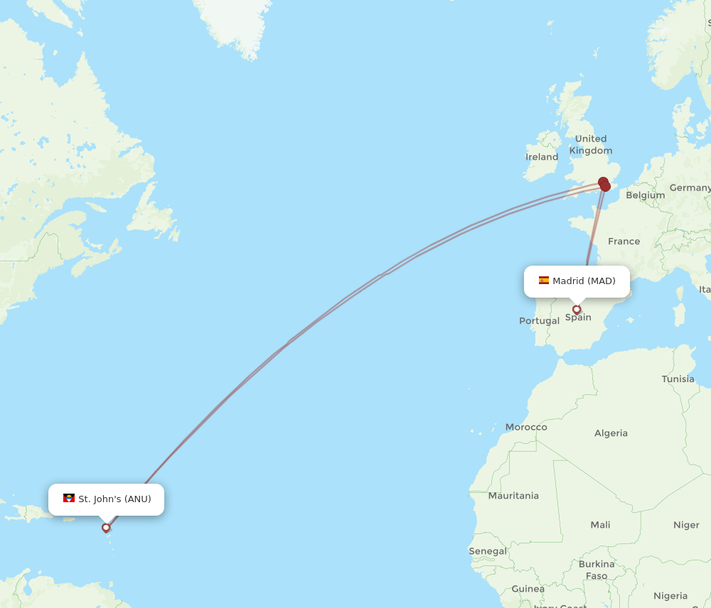 MAD to ANU flights and routes map