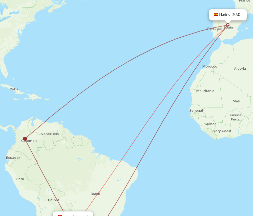 MAD-ASU flight routes