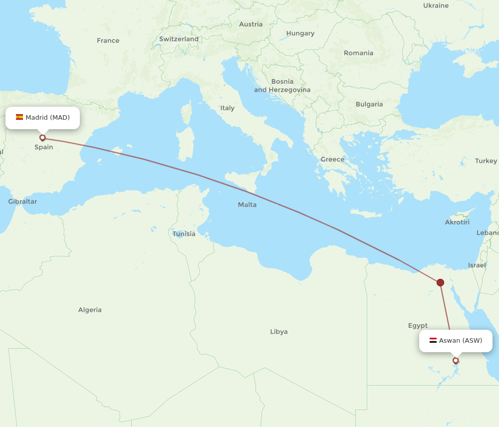 MAD to ASW flights and routes map