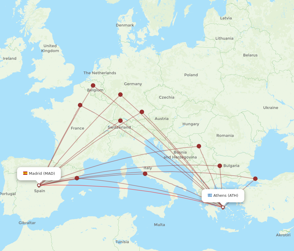 MAD to ATH flights and routes map