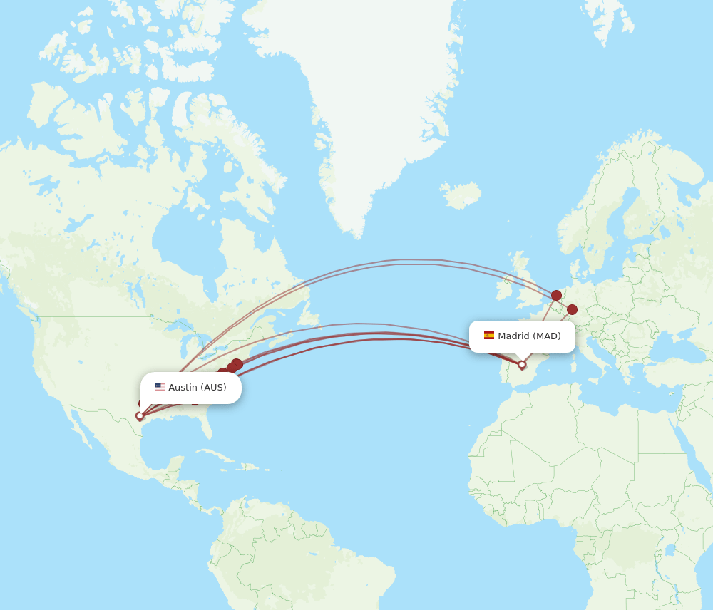 MAD to AUS flights and routes map