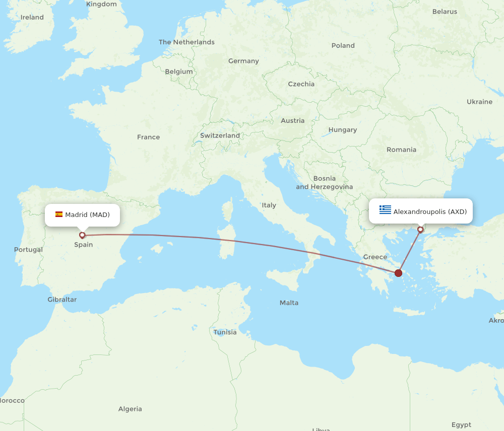MAD to AXD flights and routes map