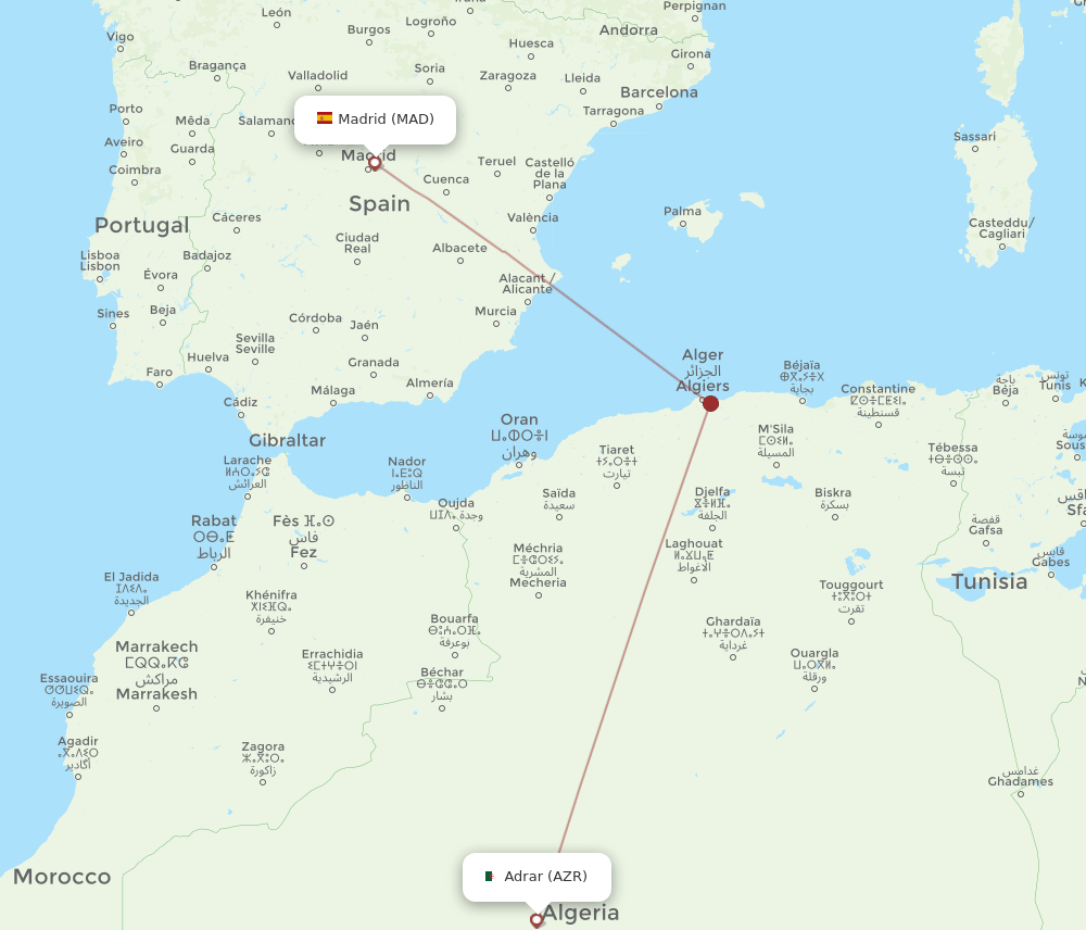 MAD-AZR flight routes