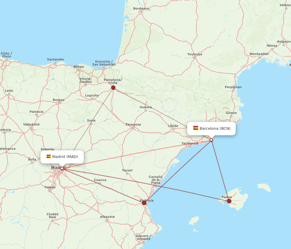 MAD to BCN flights and routes map