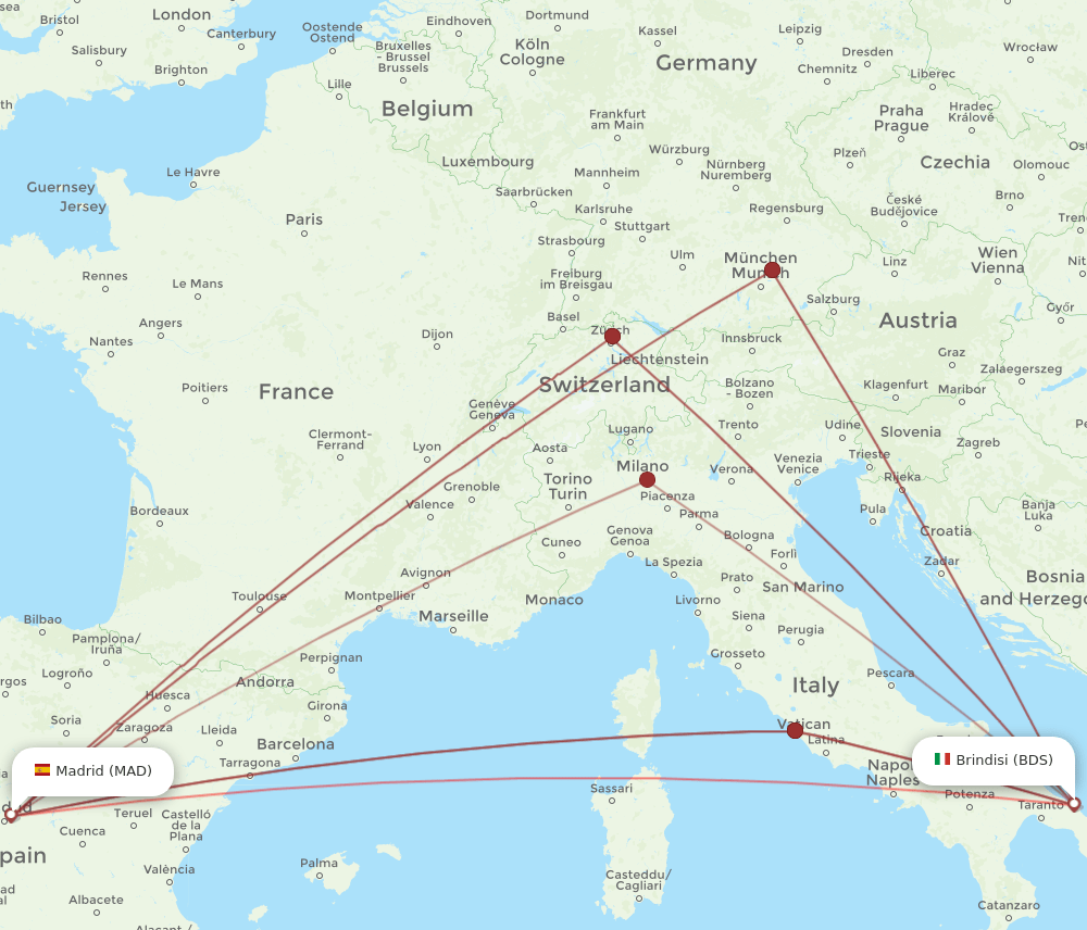 MAD to BDS flights and routes map