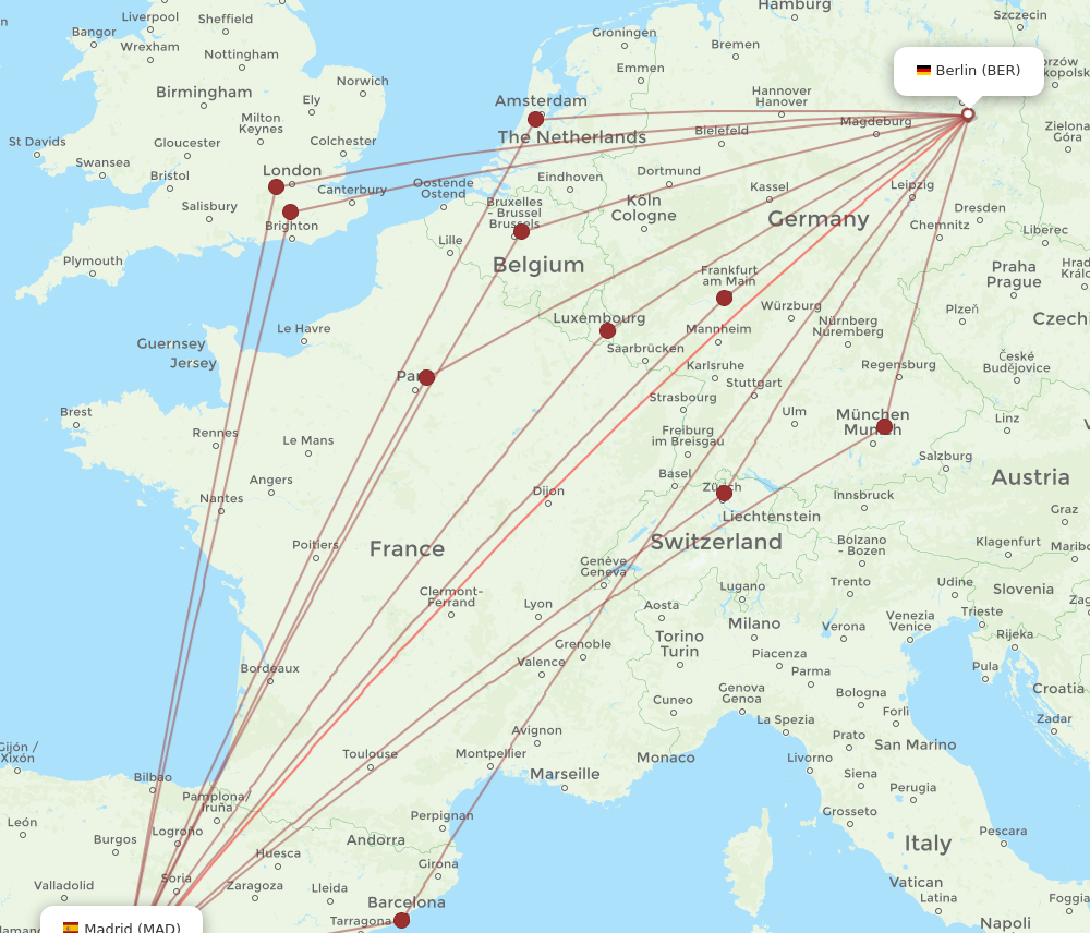 MAD to BER flights and routes map