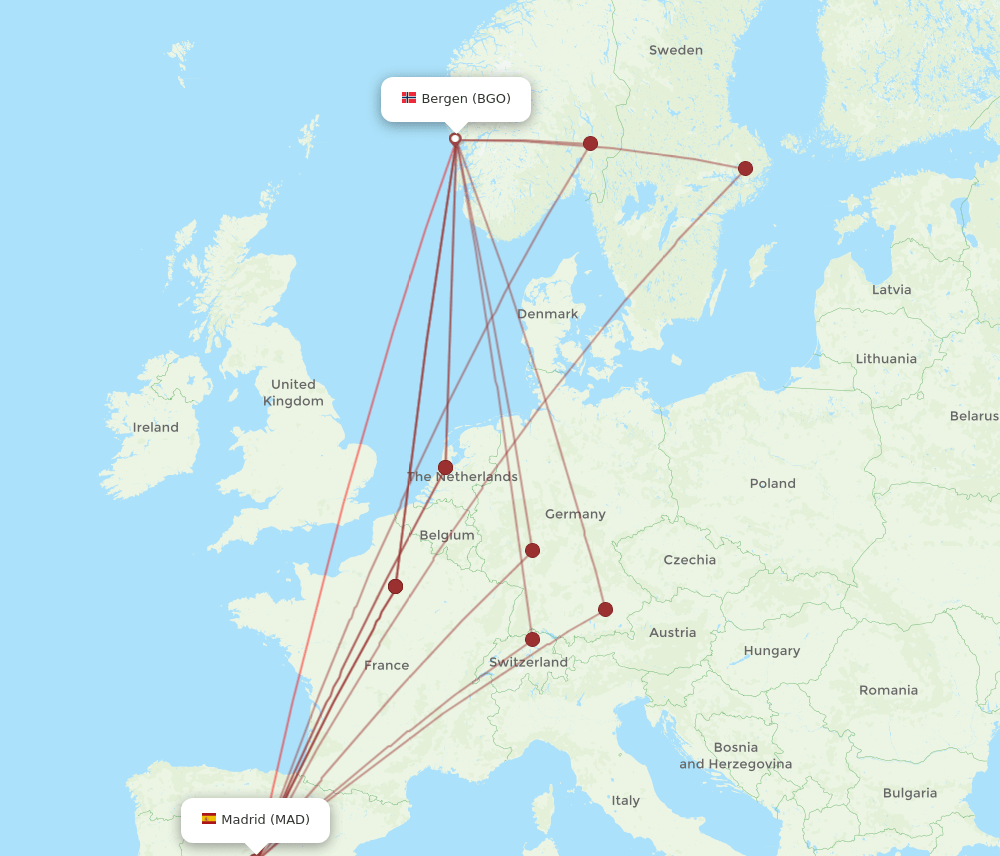 MAD-BGO flight routes