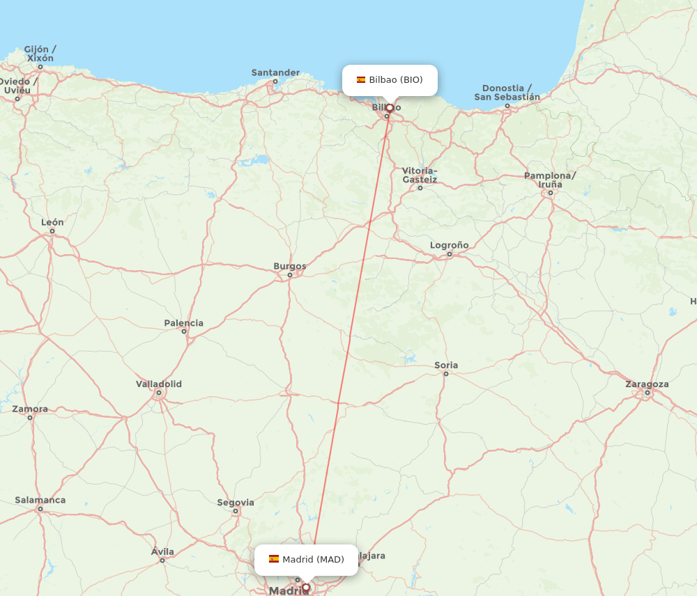 Madrid - Bilbao route map and flight paths