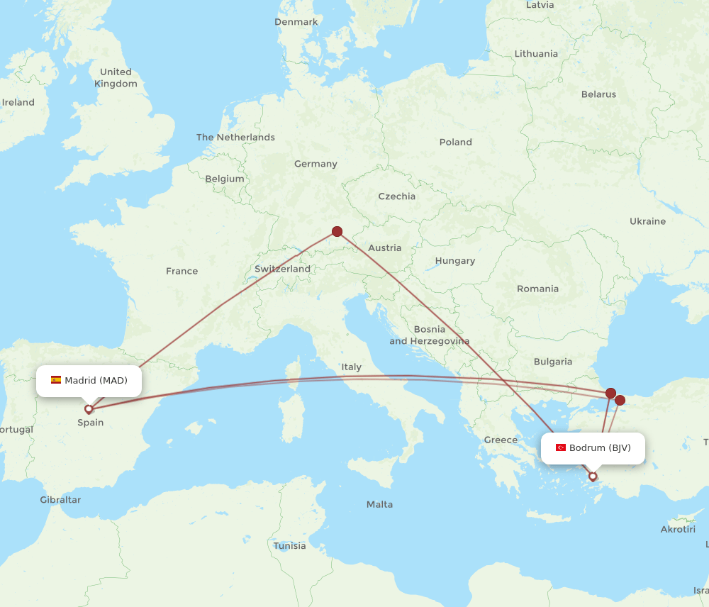 MAD-BJV flight routes