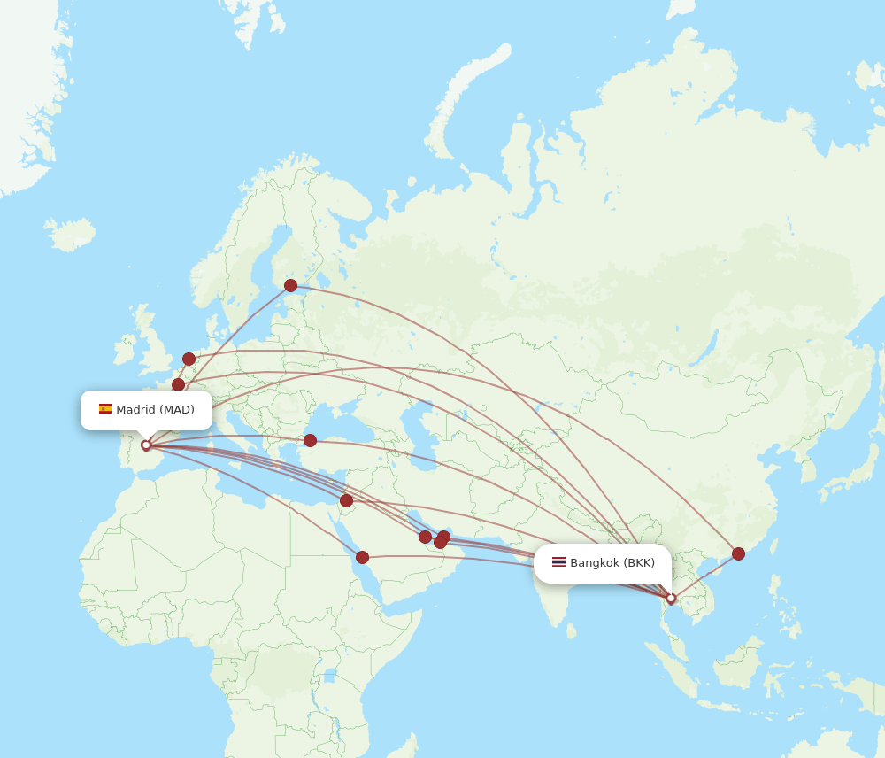 MAD to BKK flights and routes map