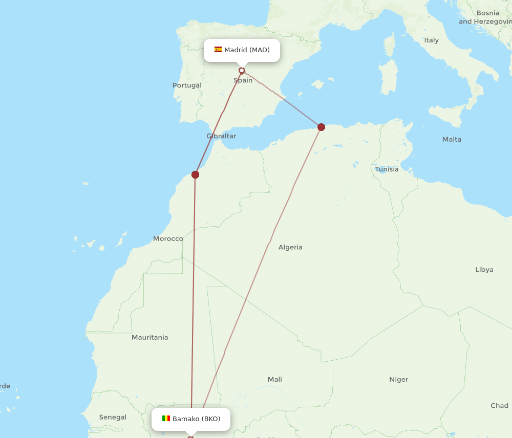 MAD-BKO flight routes