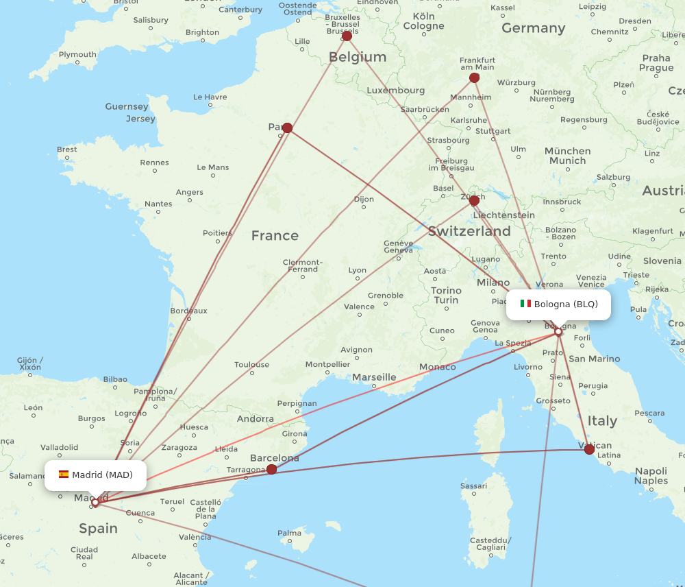MAD to BLQ flights and routes map
