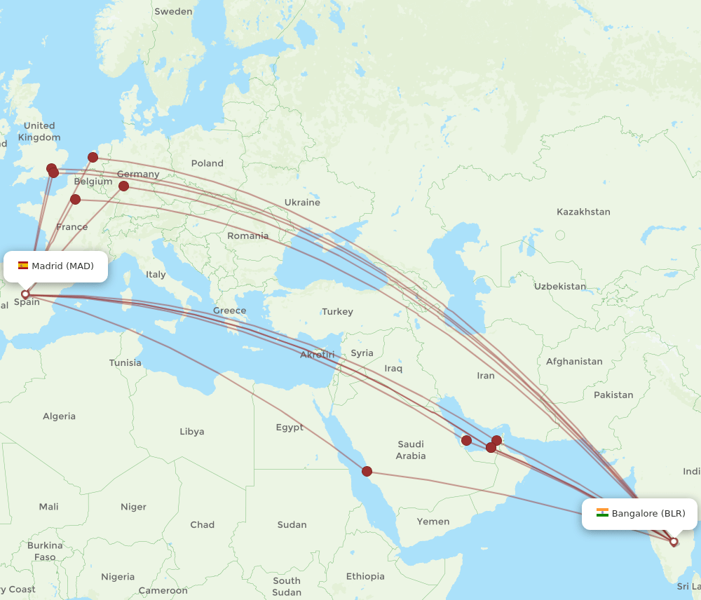 MAD-BLR flight routes