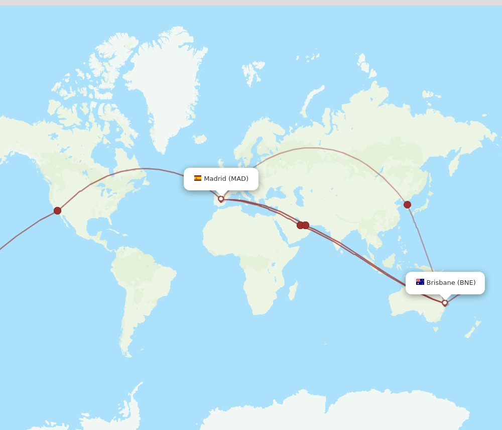MAD to BNE flights and routes map