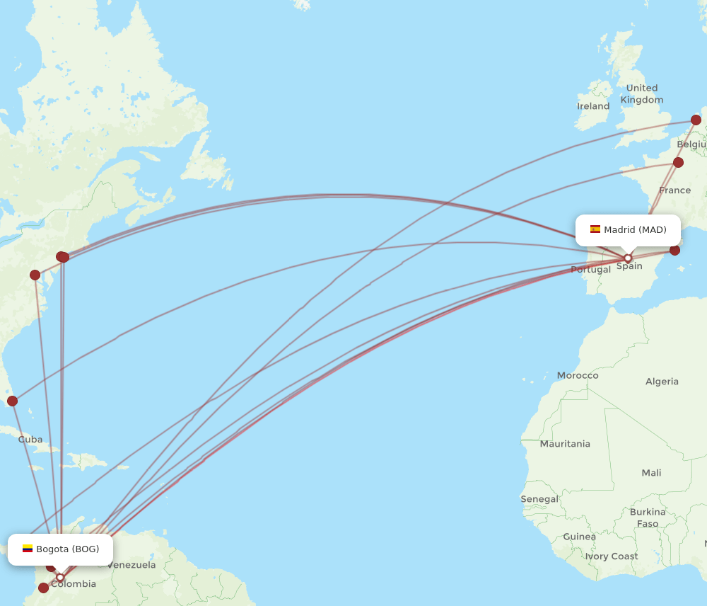 MAD to BOG flights and routes map