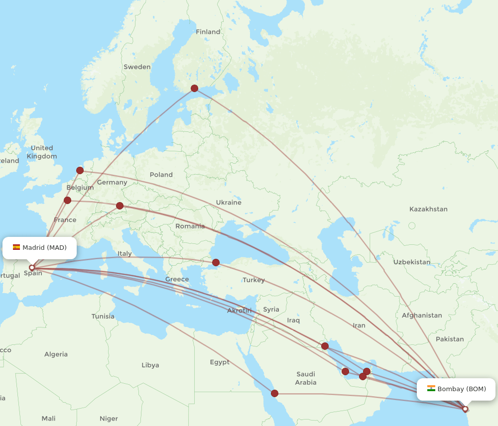 MAD-BOM flight routes