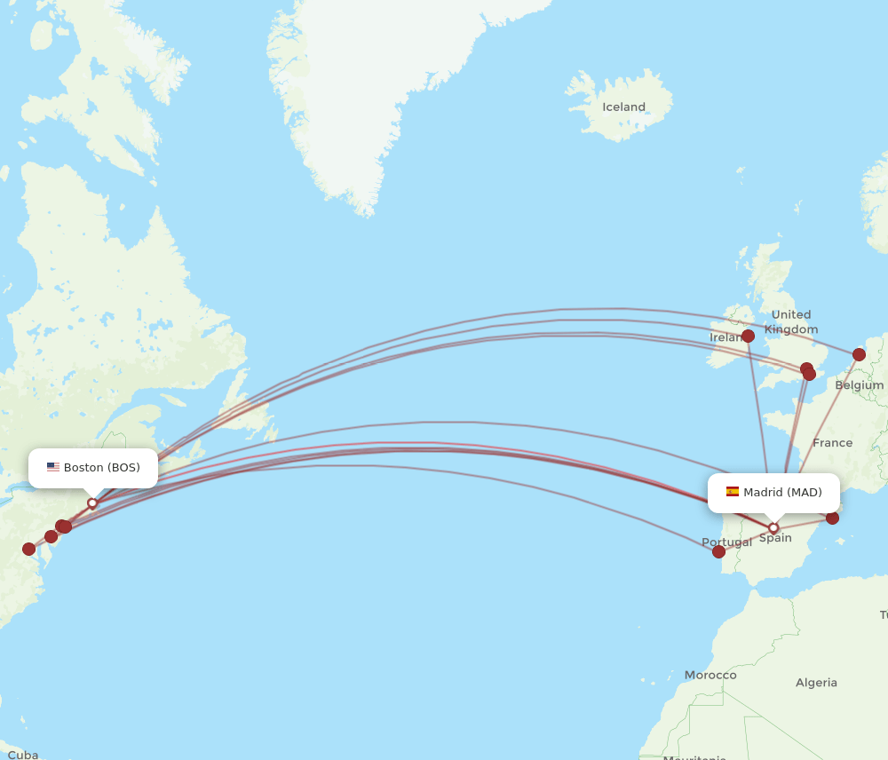 MAD-BOS flight routes