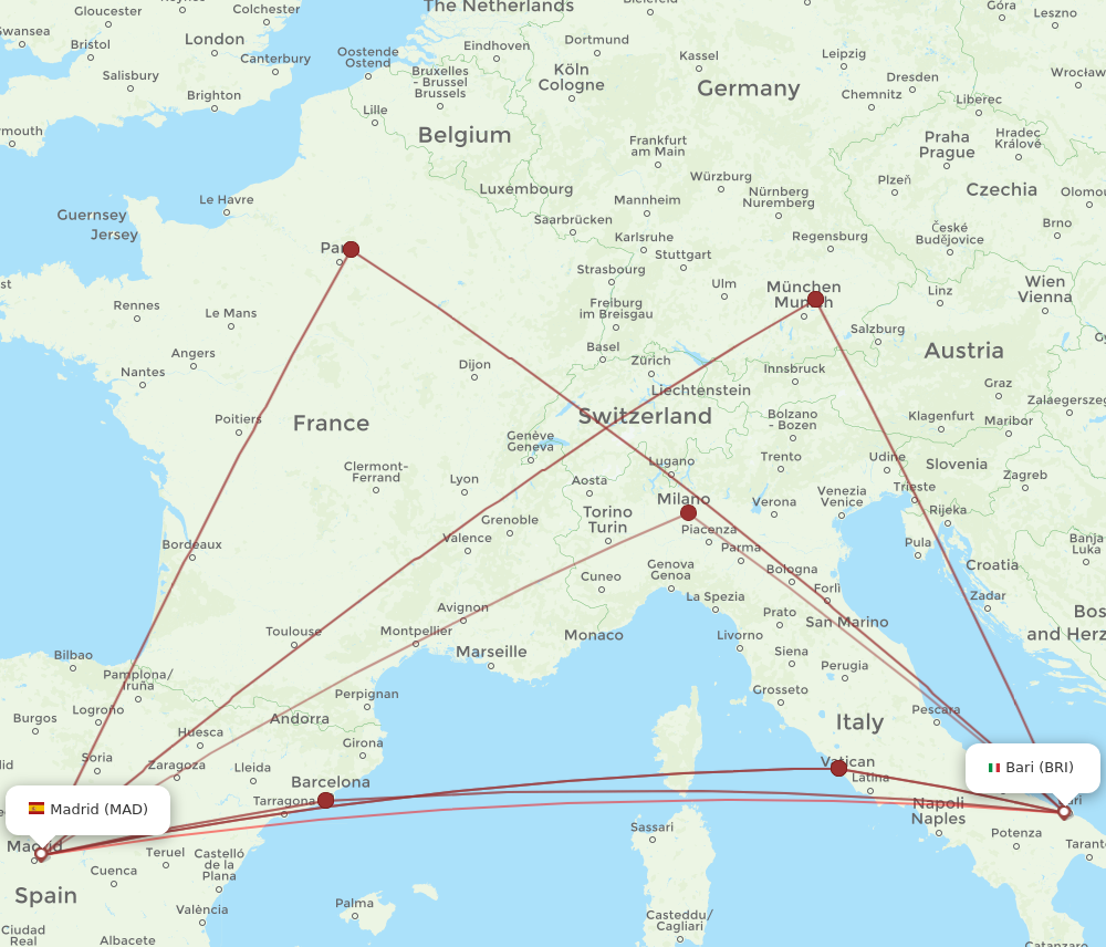 MAD to BRI flights and routes map