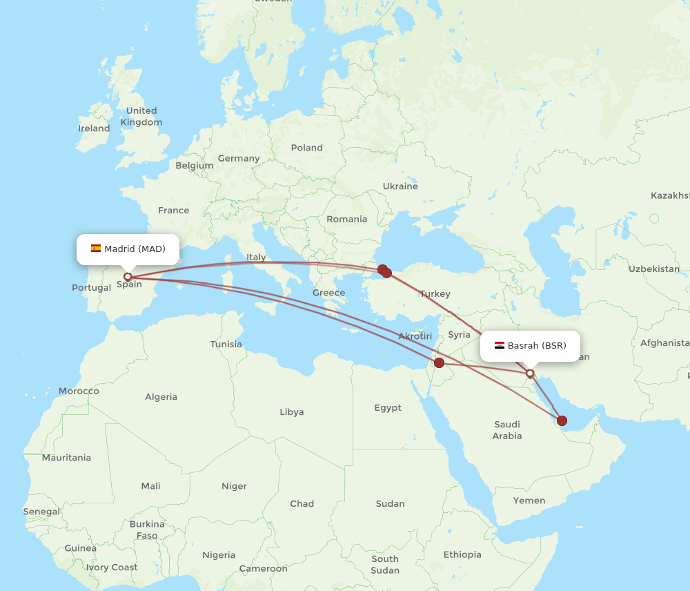 MAD-BSR flight routes