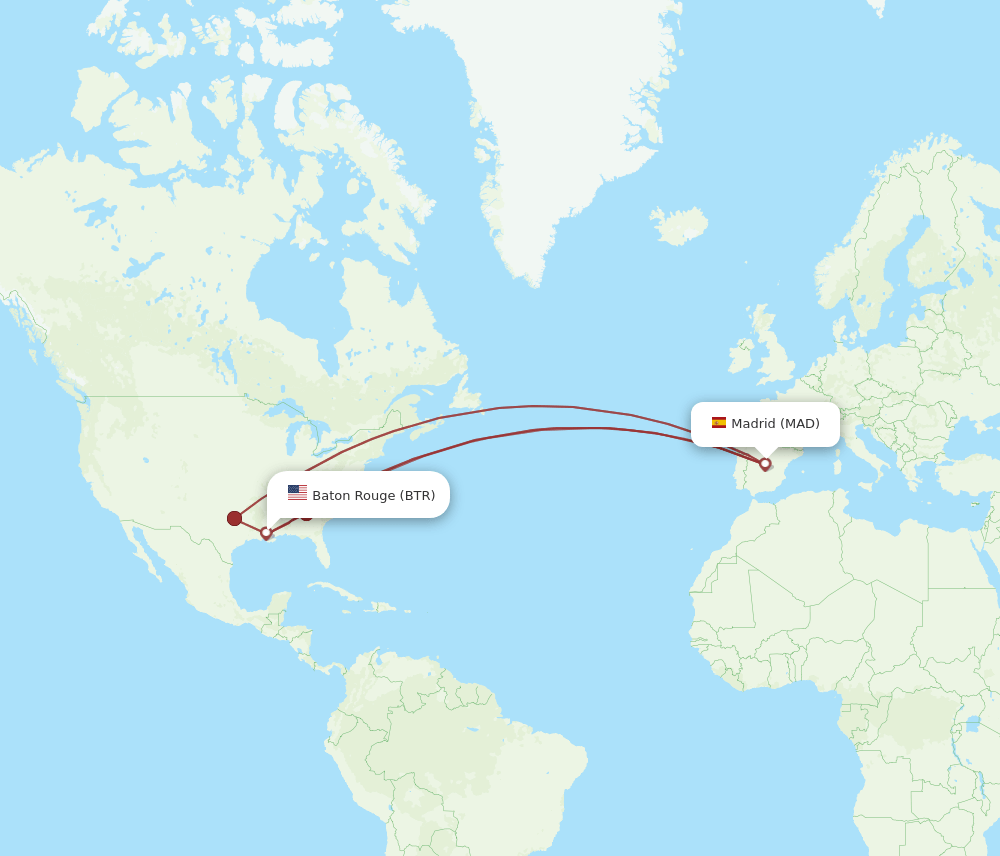MAD to BTR flights and routes map
