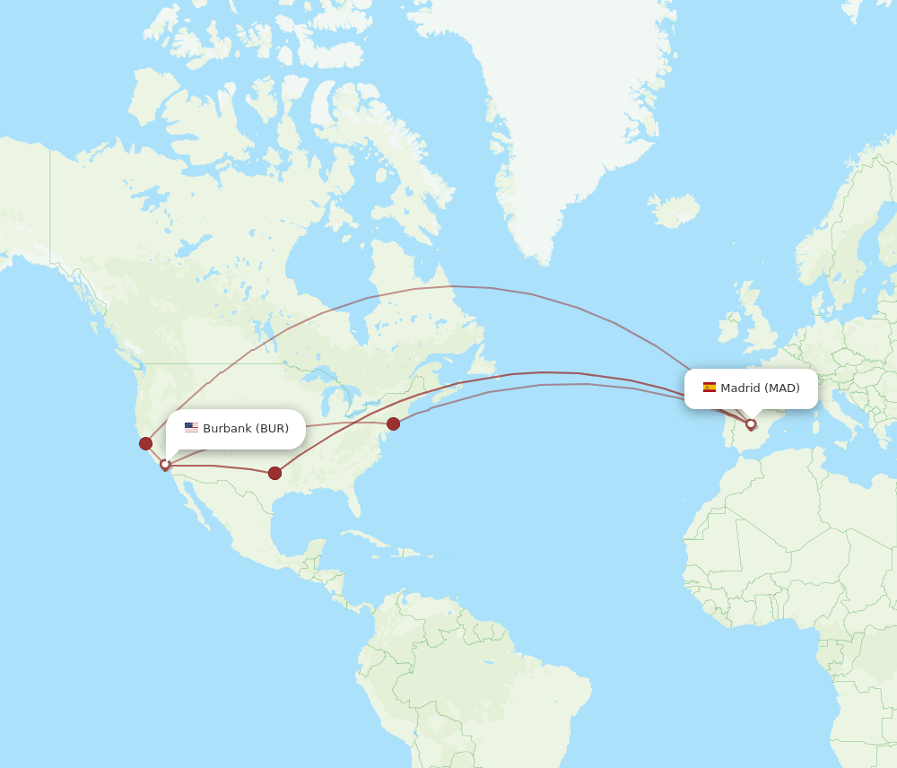 MAD to BUR flights and routes map