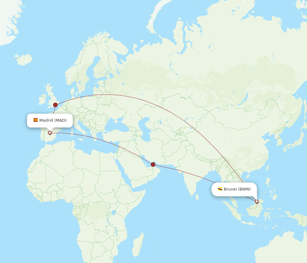 MAD to BWN flights and routes map