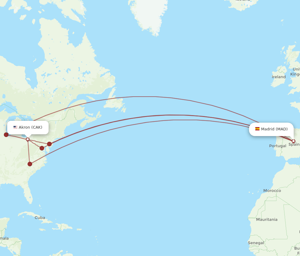 MAD to CAK flights and routes map