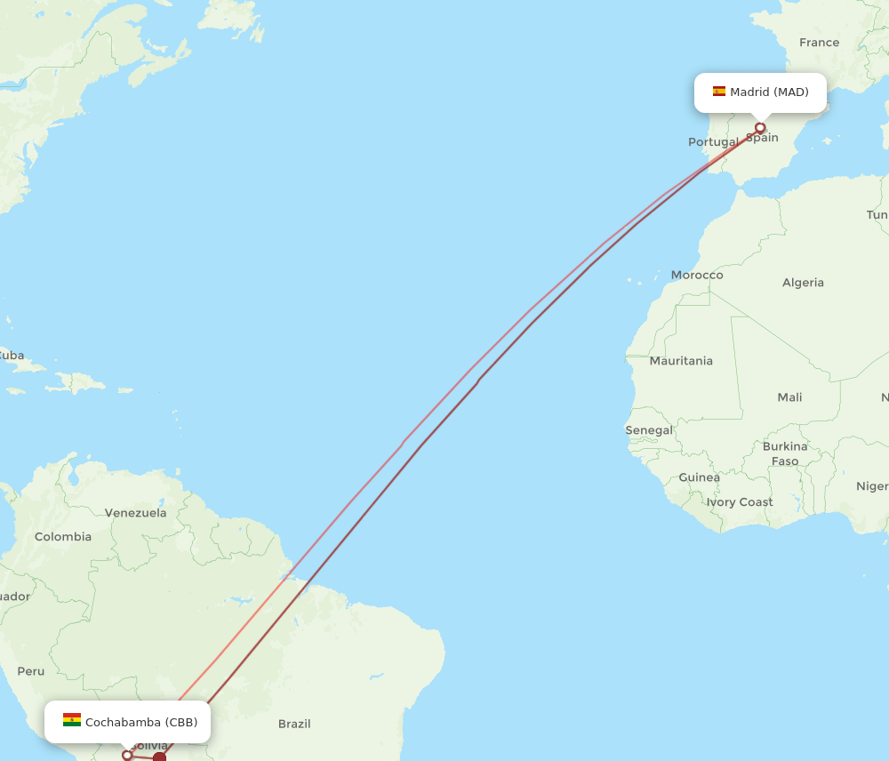 MAD-CBB flight routes