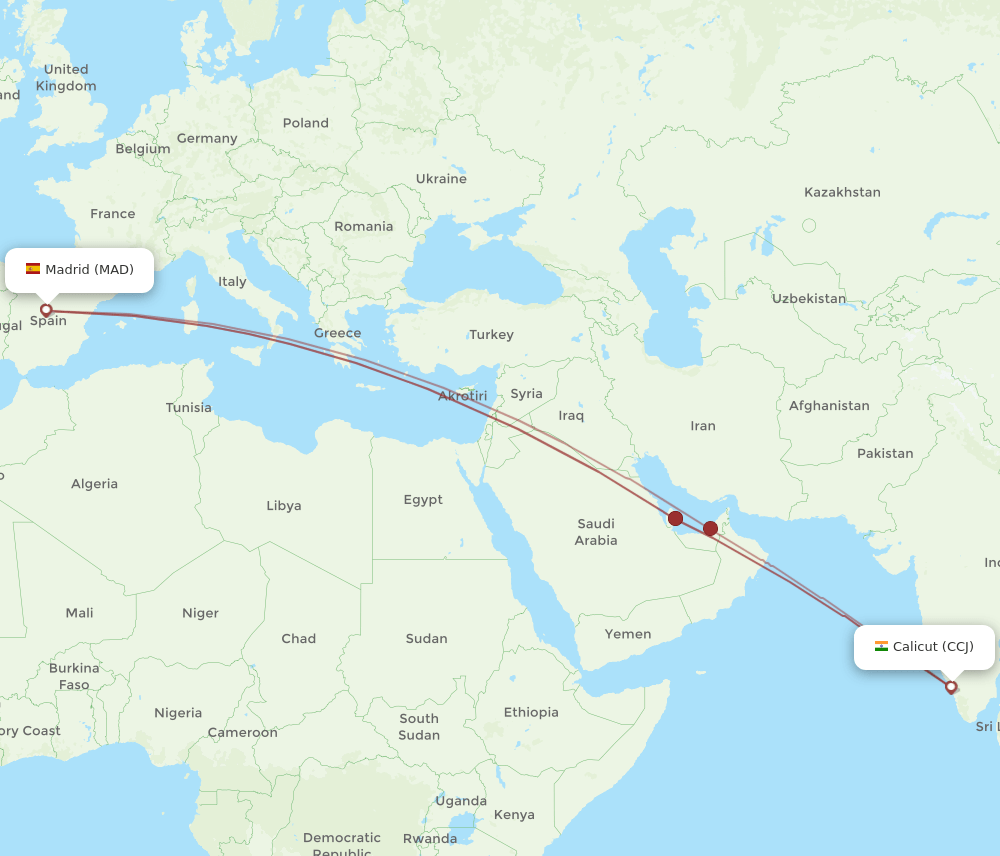 MAD-CCJ flight routes