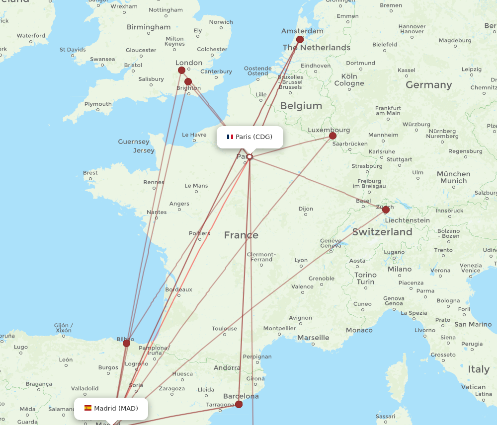 MAD to CDG flights and routes map