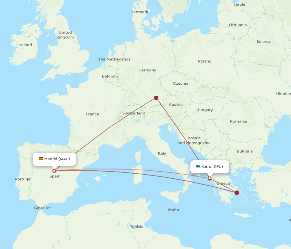 MAD to CFU flights and routes map