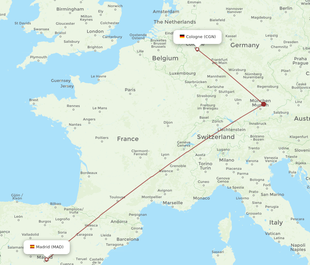 MAD to CGN flights and routes map