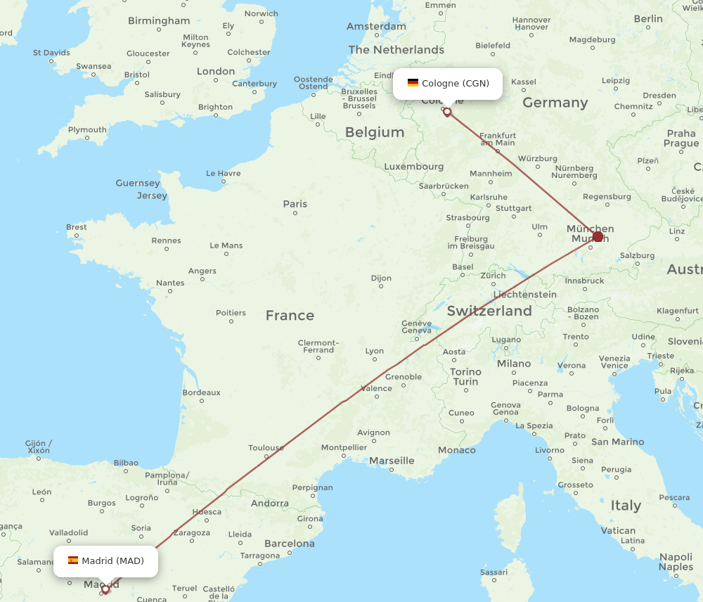 MAD-CGN flight routes