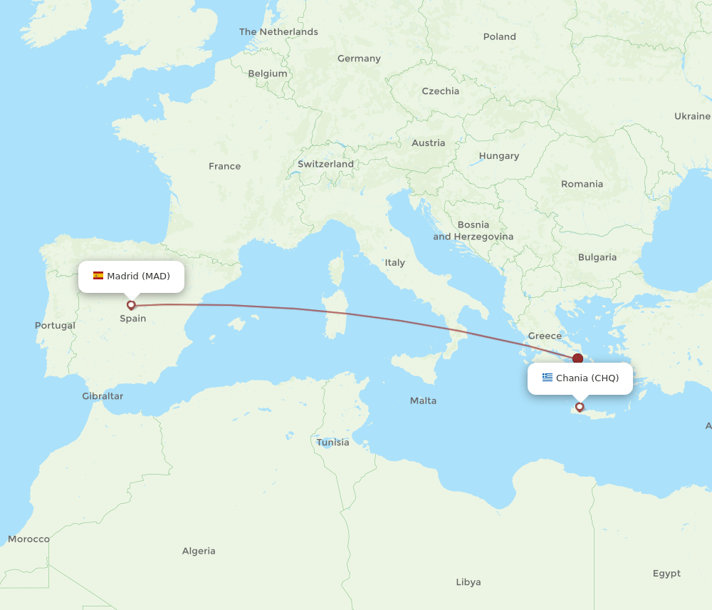 MAD to CHQ flights and routes map