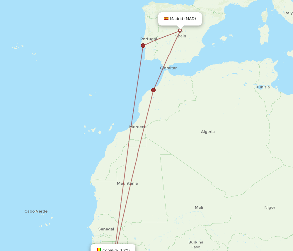 MAD-CKY flight routes