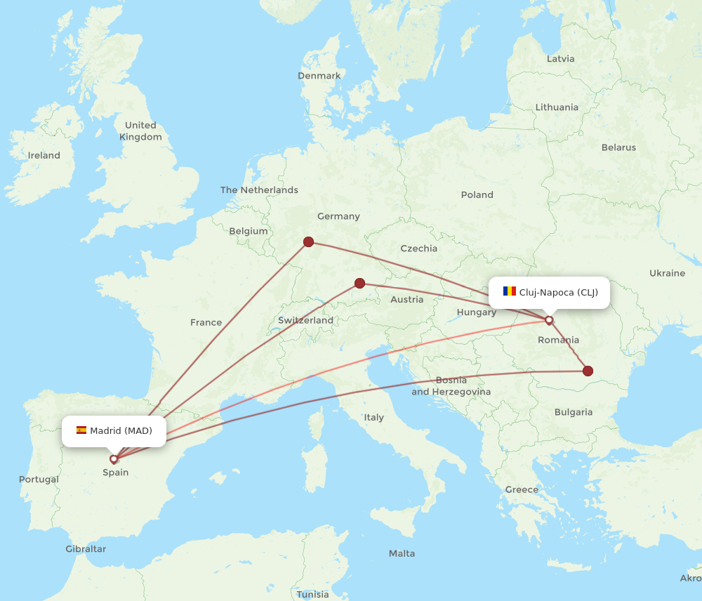 MAD to CLJ flights and routes map