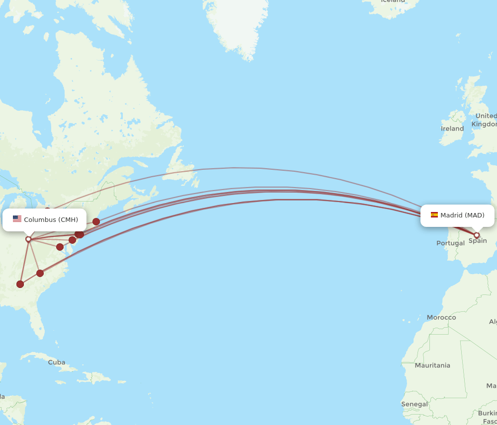 MAD to CMH flights and routes map