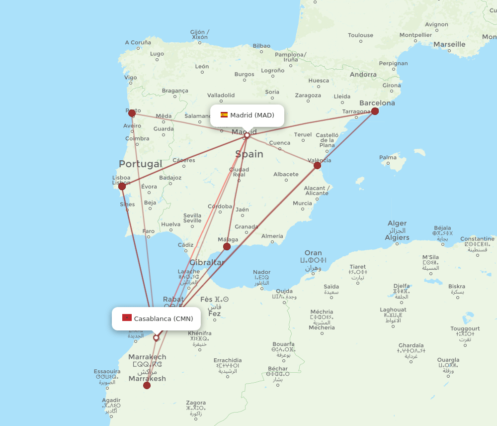 MAD-CMN flight routes