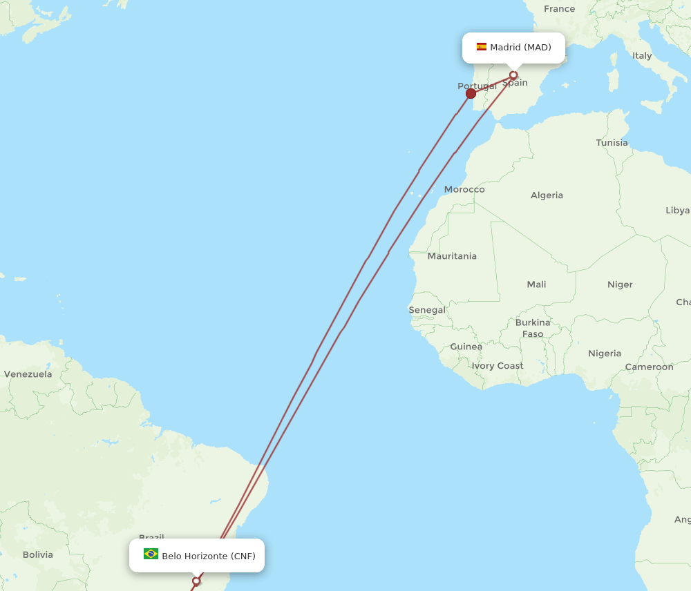 MAD to CNF flights and routes map