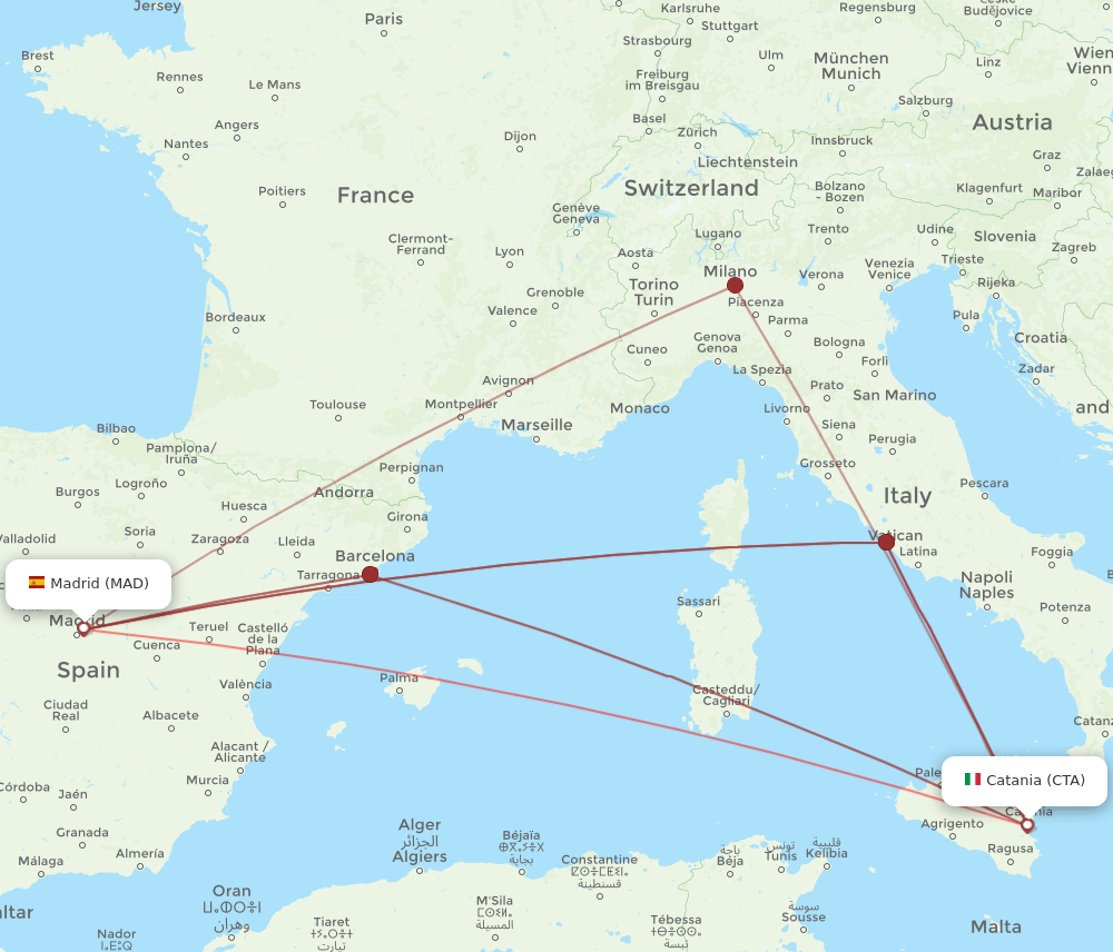 MAD to CTA flights and routes map