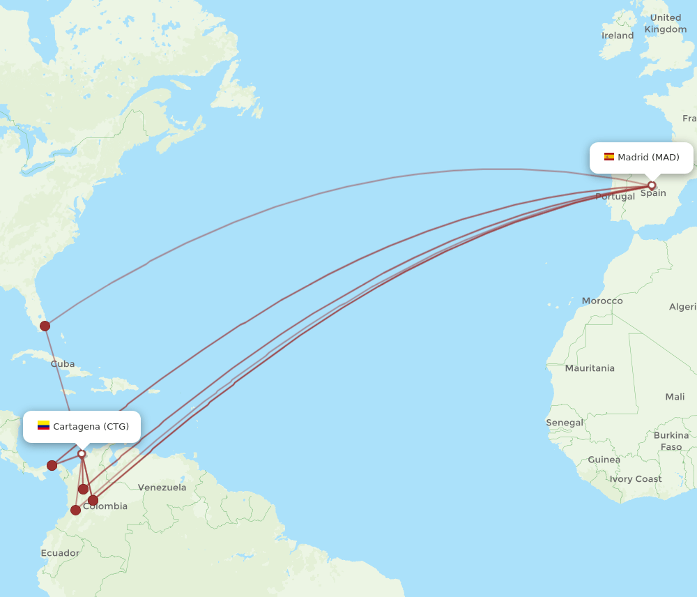 MAD-CTG flight routes