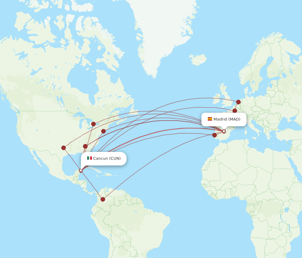 MAD to CUN flights and routes map