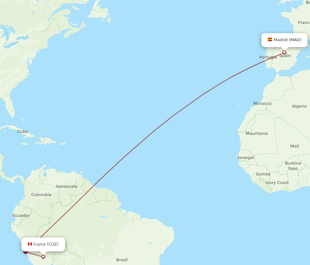 MAD to CUZ flights and routes map