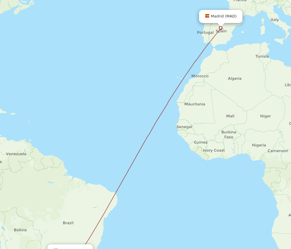 MAD-CWB flight routes