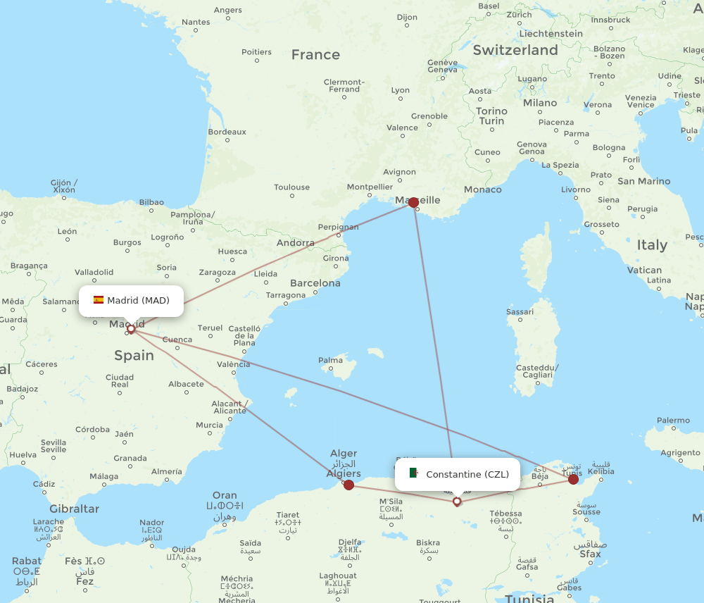 MAD-CZL flight routes