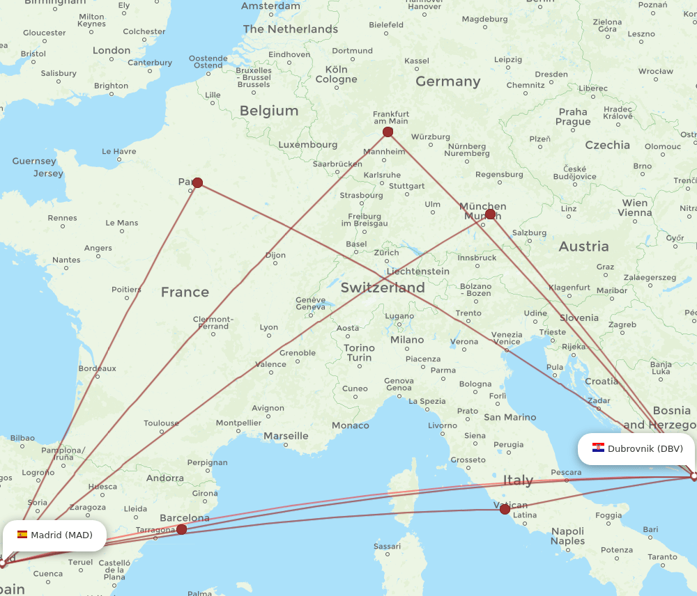 MAD-DBV flight routes